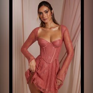 Oh Polly Long Sleeve Lace Corset Mini Dress